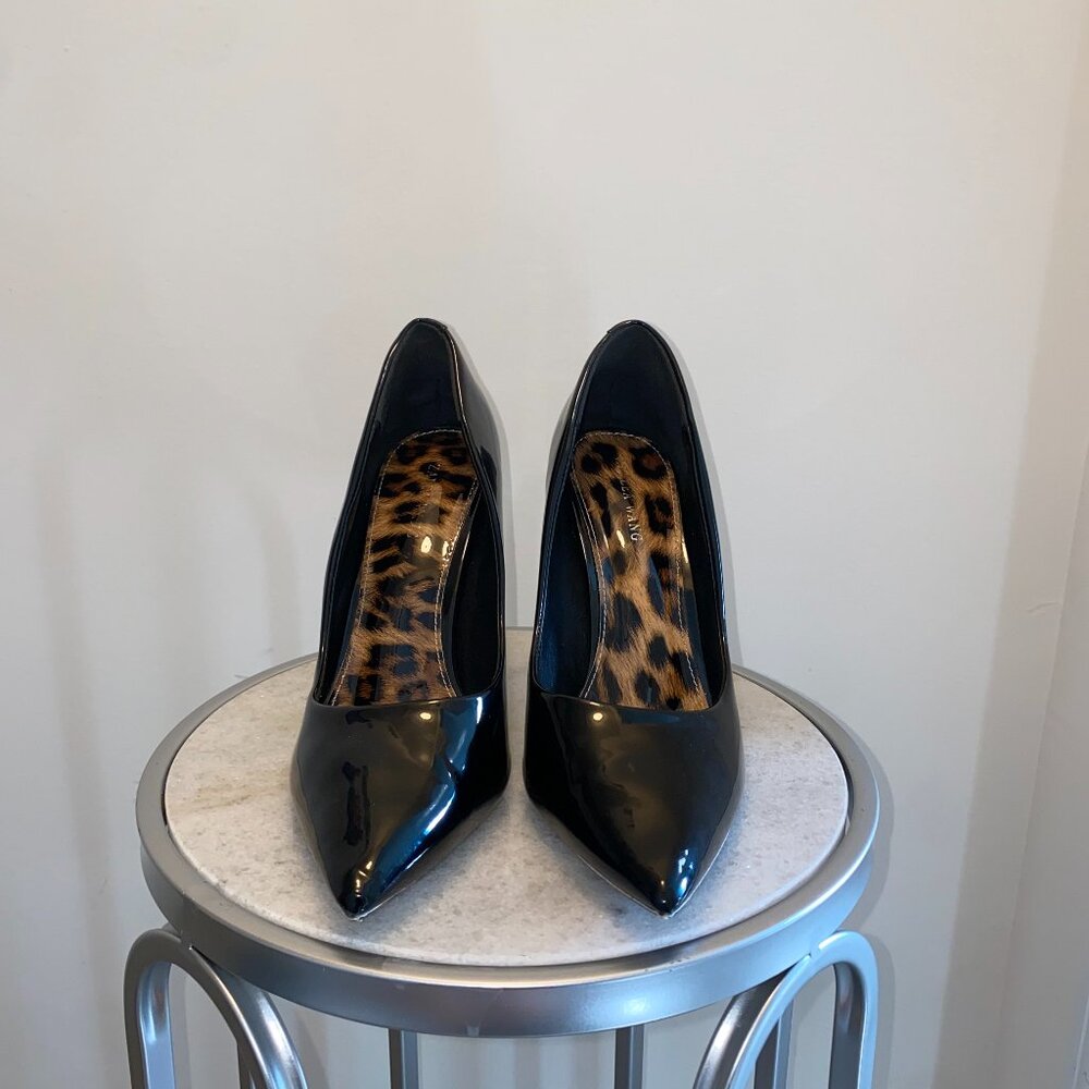 Black Patent Stiletto Pump with Leopard Insole